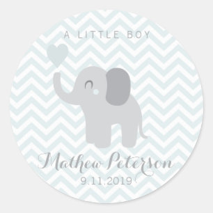 Sticker Newborn Announcement Boy Elephant Chevron