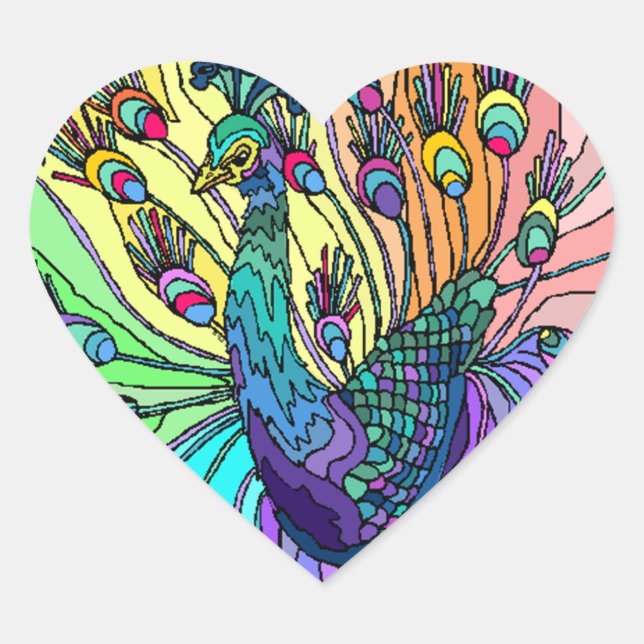 Sticker peacock heart peafowl hearts birds bird (Front)