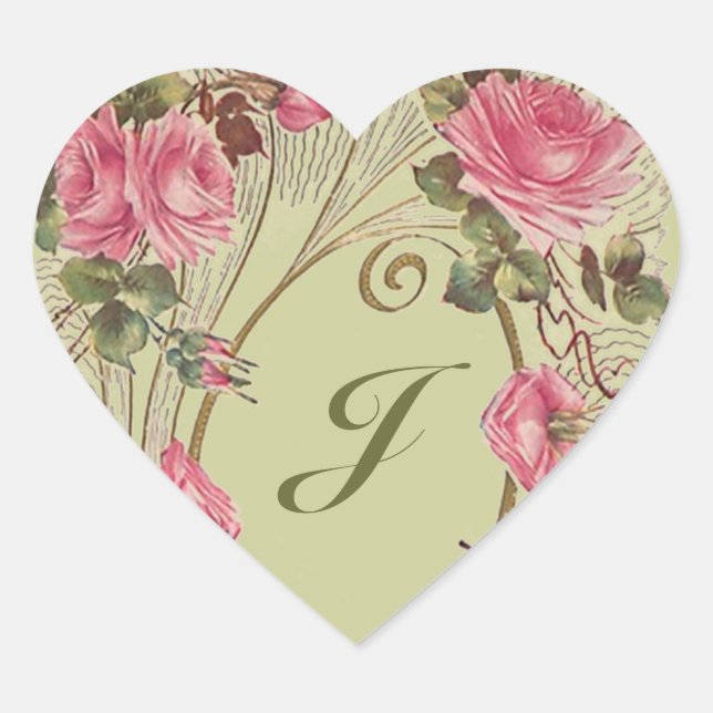 Sticker Personalized Antique Rose Hearts Monogram (Front)