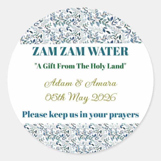 Sticker-Personalized Nikkah Zam Zam Water Stickers (Front)