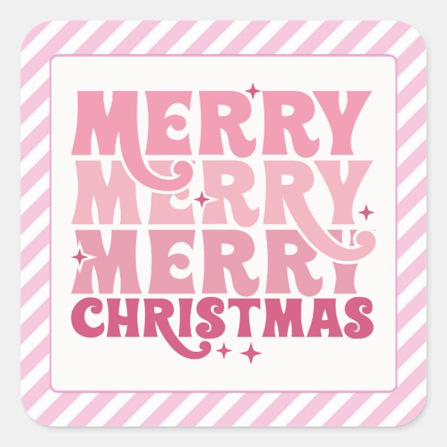 Sticker Pink Christmas striped label (Front)