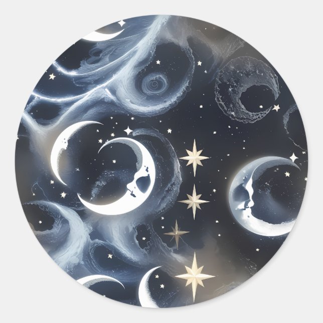 Sticker - Platinum Silver Celestial Moon Mystic  (Front)