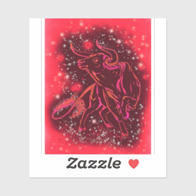 Sticker Red Bull Running At Starry Night (Sheet)