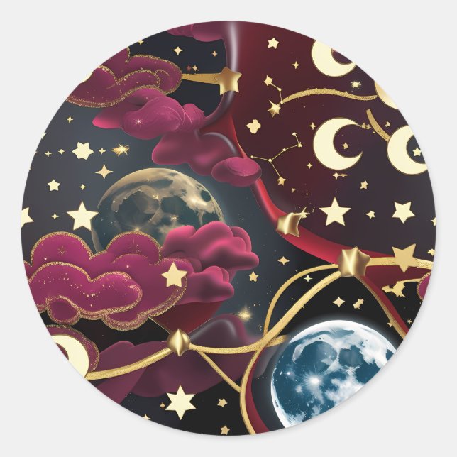 Sticker - Red Celestial Moon Design Mystic Lunar  (Front)