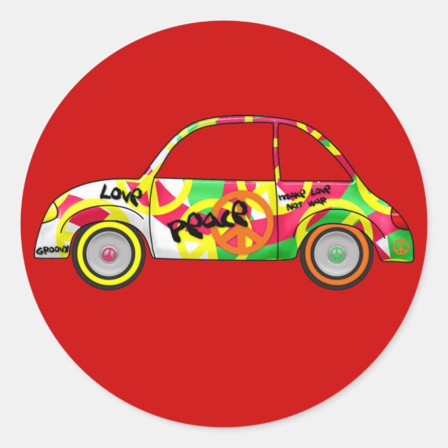 Sticker Retro Love Peace Retro 60's 70's Car (Front)