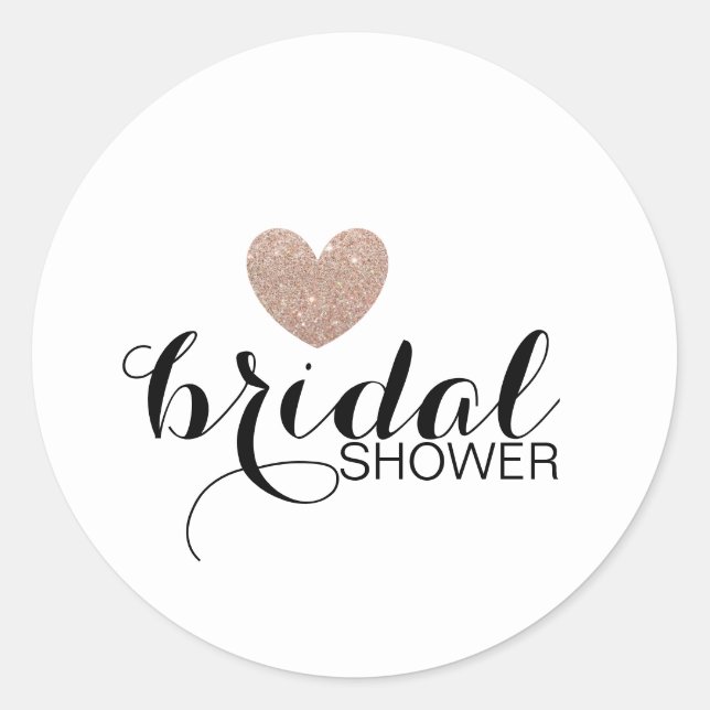 Sticker- Rose Gold Glitter Heart Fab Bridal Shower Classic Round Sticker (Front)