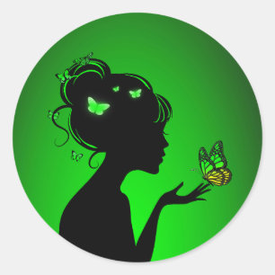 Sticker Round The Green Butterfly Woman