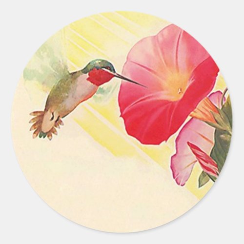 Sticker Ruby Throated Hummingbird  Flowers Garden
