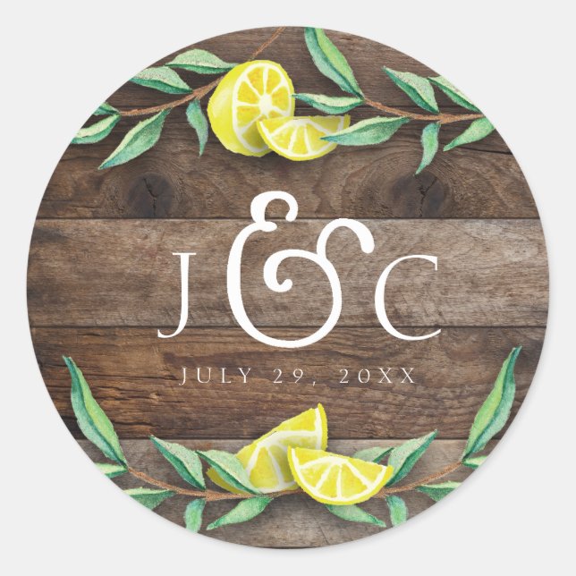 STICKER | Rustic Wood Lemon Watercolor Wedding (Front)