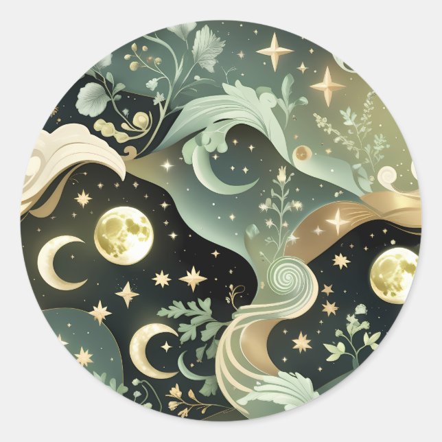 Sticker - Sage Green Celestial Moon Lunar Design  (Front)