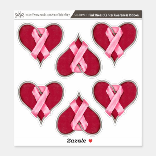 Sticker set Pink Breast Cancer Awareness Ribbons