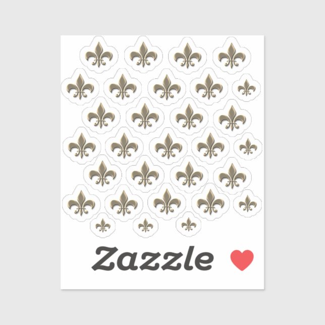 Sticker Sheet of 30 Metallic Gold Fleur de Lis 3D (Sheet)