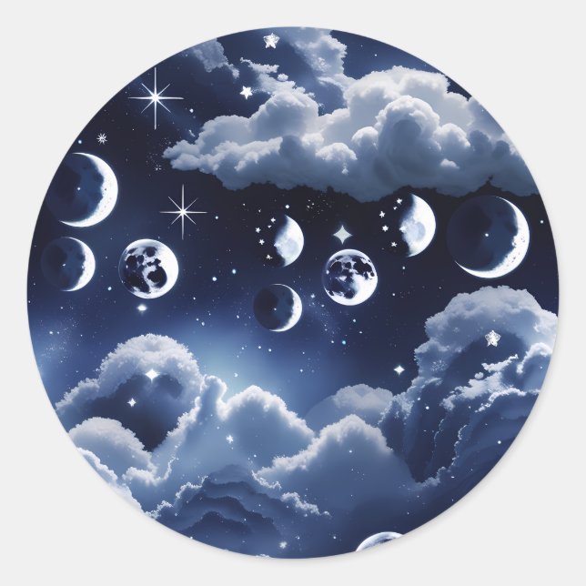 Sticker - Silver Celestial Moon Lunar Design  (Front)