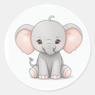 Sticker, Smiling Baby Elephant with Blush Cheeks, Classic Round Sticker