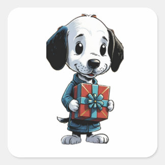 Sticker snoopy dog holding a box gift
