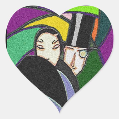 Sticker Vintage Art Deco Couple in Love Heart