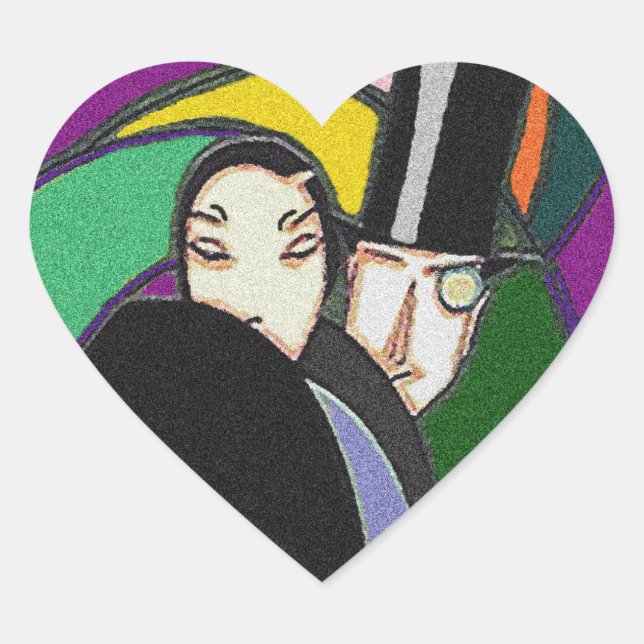 Sticker Vintage Art Deco Couple in Love Heart (Front)