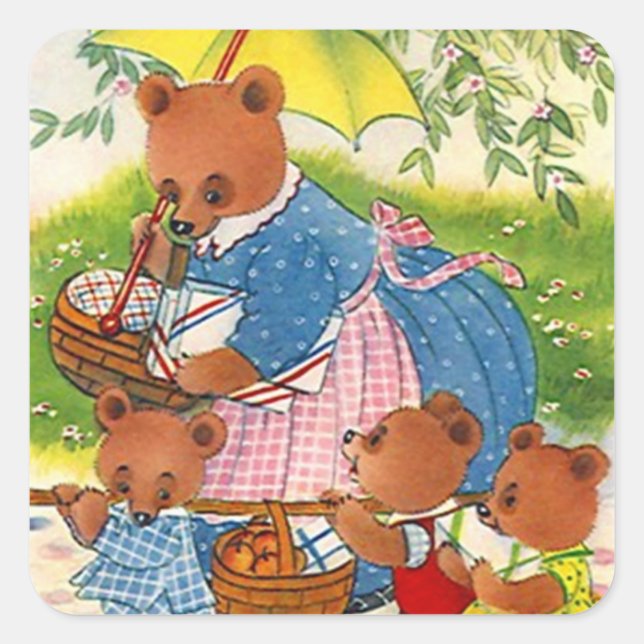 Sticker Vintage Bears Picnic Summer Family Reunion (Front)