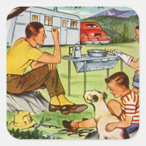 STICKER Vintage camper tin travel trailer Squares