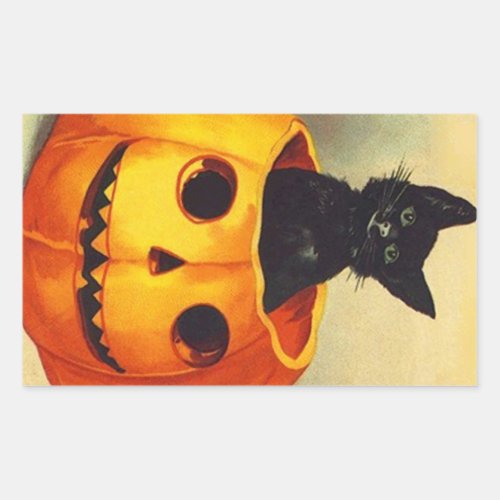 Sticker Vintage Halloween Black Kitten in JOL Cat