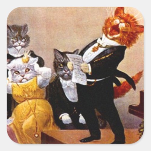 Sticker Vintage Musical Soiree Singing Cat Concert