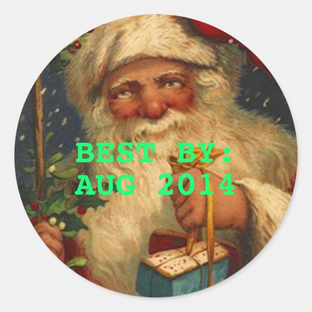 Sticker Vintage Santa BEST BY Food Canning Gifts (Front)