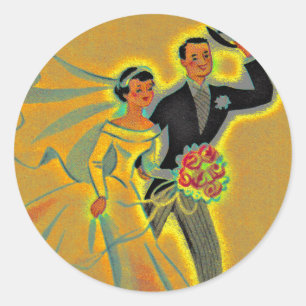 Sticker Vintage Wedding Couple Bride Groom Golden