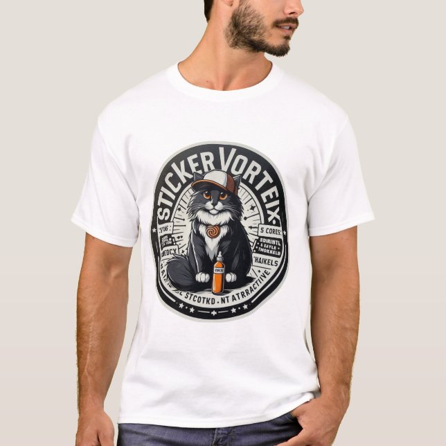 Sticker Vortex Black Cat Logo Cool Streetwear Cat  T-Shirt (Front)