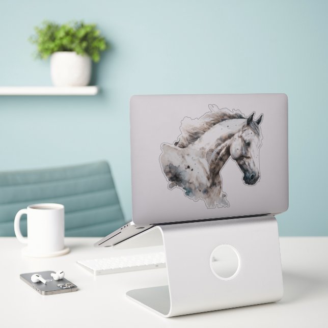 Sticker - White Stallion Watercolor  (Laptop On Desk)