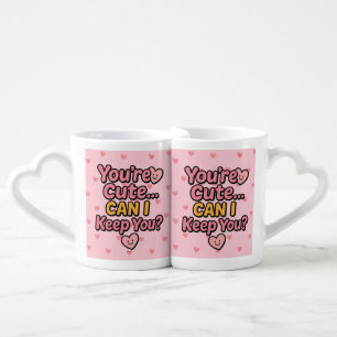 Sticker "You’re Cute… Can I Keep You?" Coffee Mug Set