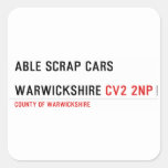 ABLE SCRAP CARS  WARWICKSHIRE  Stickers