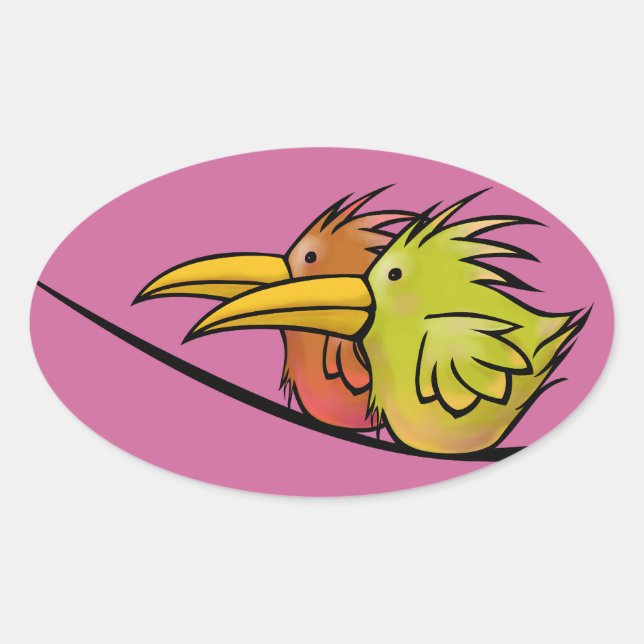 Stickers, 2 Birds on a Wire Oval Sticker (Front)