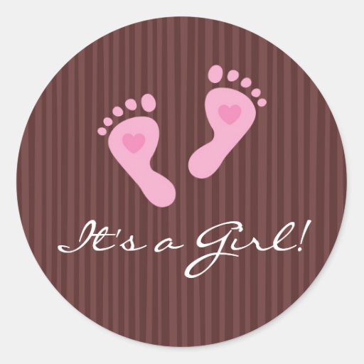 Stickers: Baby girl pink footprints - It's a Girl! Classic Round ...