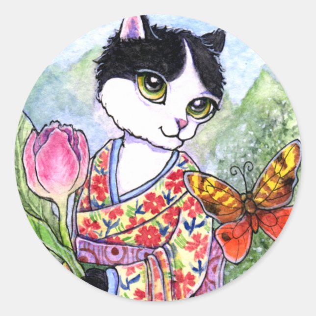 Stickers Cat Geisha Fairy Fantasy by Ann Howard (Front)