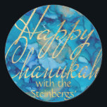 Stickers Colorfully Gold Happy Chanukah Round<br><div class="desc">"Colorfully, Gold, Happy Chanukah" Stickers Round. Have fun using these stickers as cake toppers, gift tags, favor bag closures, or whatever rocks your festivities! Design element, "Happy Chanukah" can be moved, resized and deleted. Personalize by deleting text, "with the Steinbergs" and adding your own words, using your favorite font style,...</div>