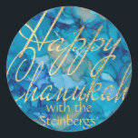Stickers Colorfully Gold Happy Chanukah Round<br><div class="desc">"Colorfully, Gold, Happy Chanukah" Stickers Round. Have fun using these stickers as cake toppers, gift tags, favor bag closures, or whatever rocks your festivities! Design element, "Happy Chanukah" can be moved, resized and deleted. Personalize by deleting text, "with the Steinbergs" and adding your own words, using your favorite font style,...</div>