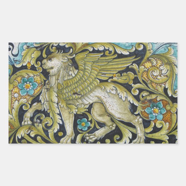 Stickers--Deruta Tile Lion Rectangular Sticker (Front)