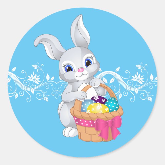 Stickers-Easter Bunny Classic Round Sticker (Front)