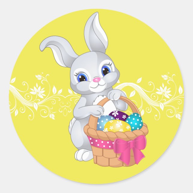 Stickers-Easter Bunny Classic Round Sticker (Front)