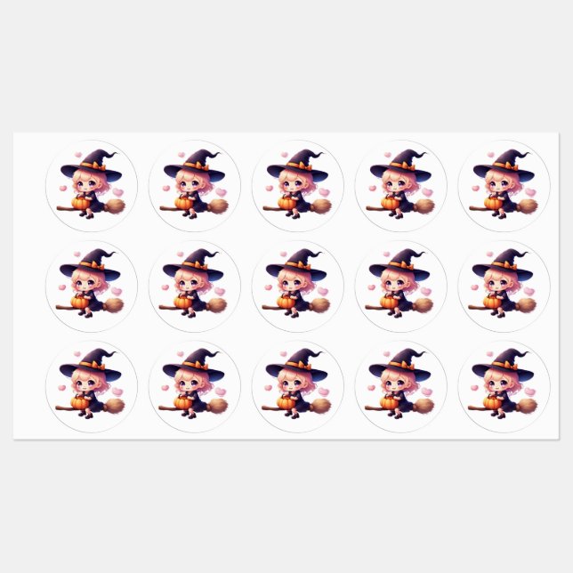 Stickers Halloween Sorcière Kawaii – Cute Witch on (Sheet)