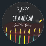 Stickers "Happy Chanukah" Menorah Candles<br><div class="desc">Hanukkah/Holiday stickers, personalize. Happy Chanukah Menorah Candles. Choose from 1 1/2" and 3" stickers. Personalize by deleting and replacing text with your own message. Choose your favorite font size, style, and color. Thanks for stopping and shopping by! Your business is very much appreciated! Happy Hanukkah! Shape: Classic Round Sticker Make...</div>