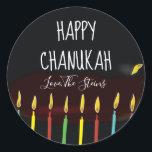 Stickers "Happy Chanukah" Menorah Candles<br><div class="desc">Hanukkah/Holiday stickers, personalize. Happy Chanukah Menorah Candles. Choose from 1 1/2" and 3" stickers. Personalize by deleting and replacing text with your own message. Choose your favorite font size, style, and color. Thanks for stopping and shopping by! Your business is very much appreciated! Happy Hanukkah! Shape: Classic Round Sticker Make...</div>