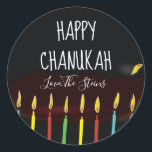 Stickers "Happy Chanukah" Menorah Candles<br><div class="desc">Hanukkah/Holiday stickers, personalize. Happy Chanukah Menorah Candles. Choose from 1 1/2" and 3" stickers. Personalize by deleting and replacing text with your own message. Choose your favorite font size, style, and color. Thanks for stopping and shopping by! Your business is very much appreciated! Happy Hanukkah! Shape: Classic Round Sticker Make...</div>