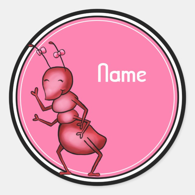 Stickers, Name Template, Cute Ant Cartoon Classic Round Sticker (Front)