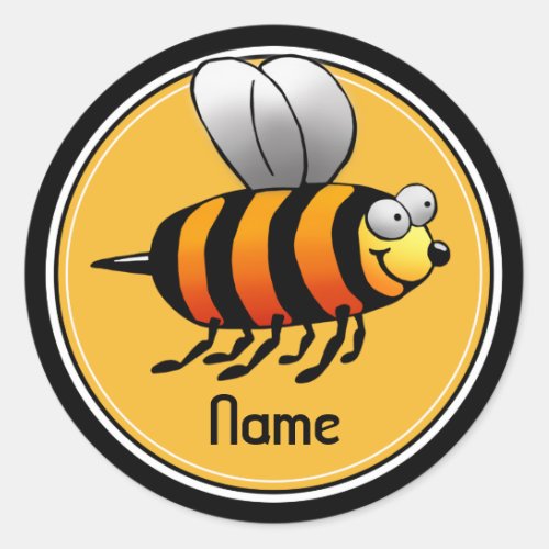 Stickers Name Template Cute Bee Cartoon Classic Round Sticker