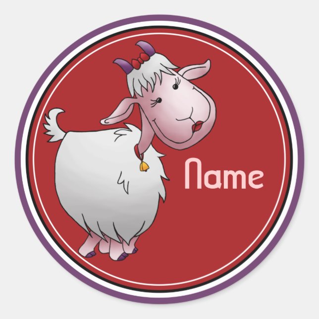 Stickers, Name Template, Cute Goat Cartoon Classic Round Sticker (Front)