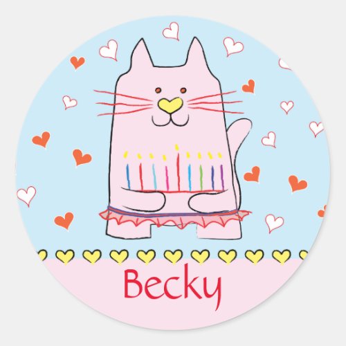 Stickers Pink Cat Ballerina Chanukah Round