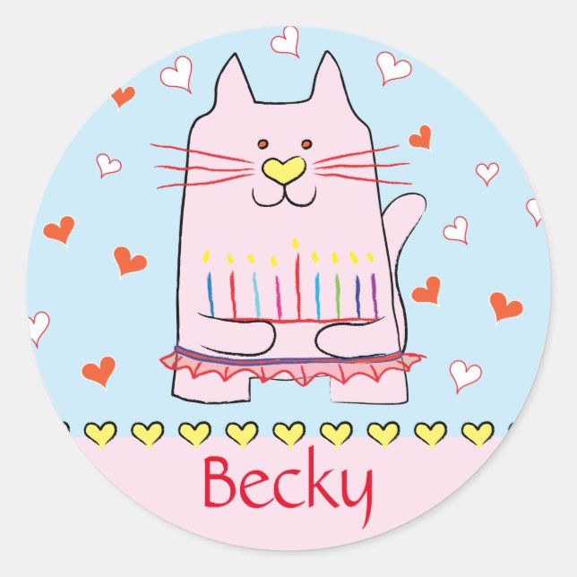 Stickers Pink Cat Ballerina Chanukah Round (Front)