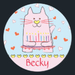Stickers Pink Cat Ballerina Chanukah Round<br><div class="desc">"Pink Cat Ballerina, Happy Chanukah" Stickers Round. Have fun using these stickers as cake toppers, gift tags, favor bag closures, or whatever rocks your festivities! Personalize by deleting text and adding your own words, using your favorite font style, size, and color. Thanks for stopping and shopping by! Your business is...</div>