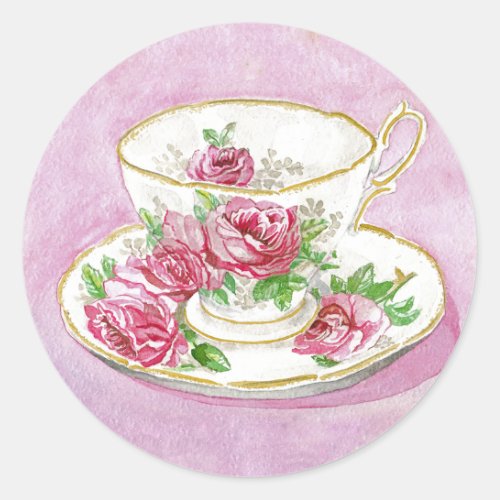 Stickers _ Pink Rose Floral Teacup  Saucer